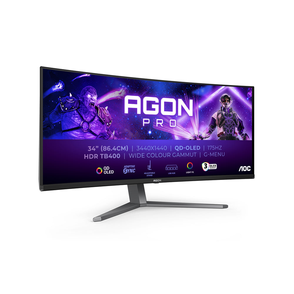 AOC AGON PRO AG346UCD computer monitor 86.4 cm (34") 3440 x 1440 pixels Wide Quad HD QD-OLED Black, Grey