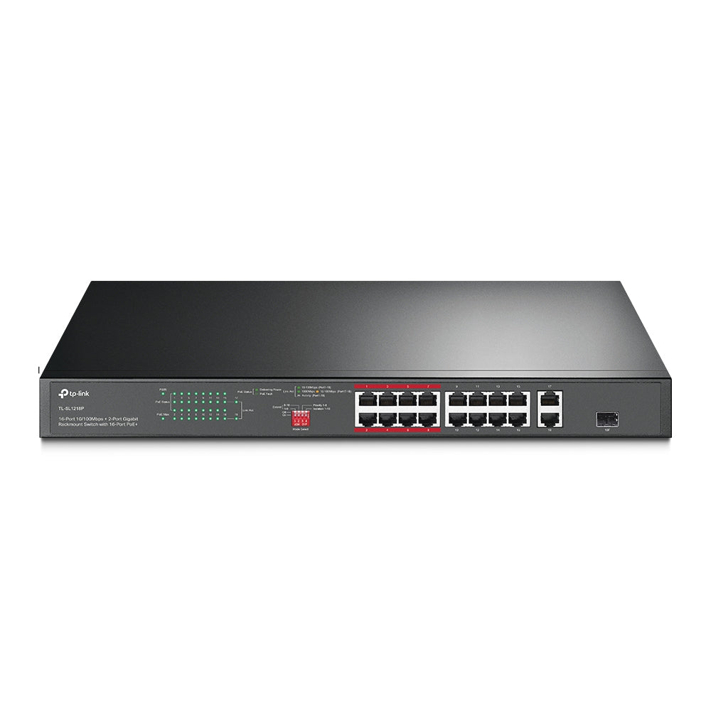 16-Port 10/100 Mbps + 2-Port Gigabit Rackmount PoE Switch with 16-Port PoE+