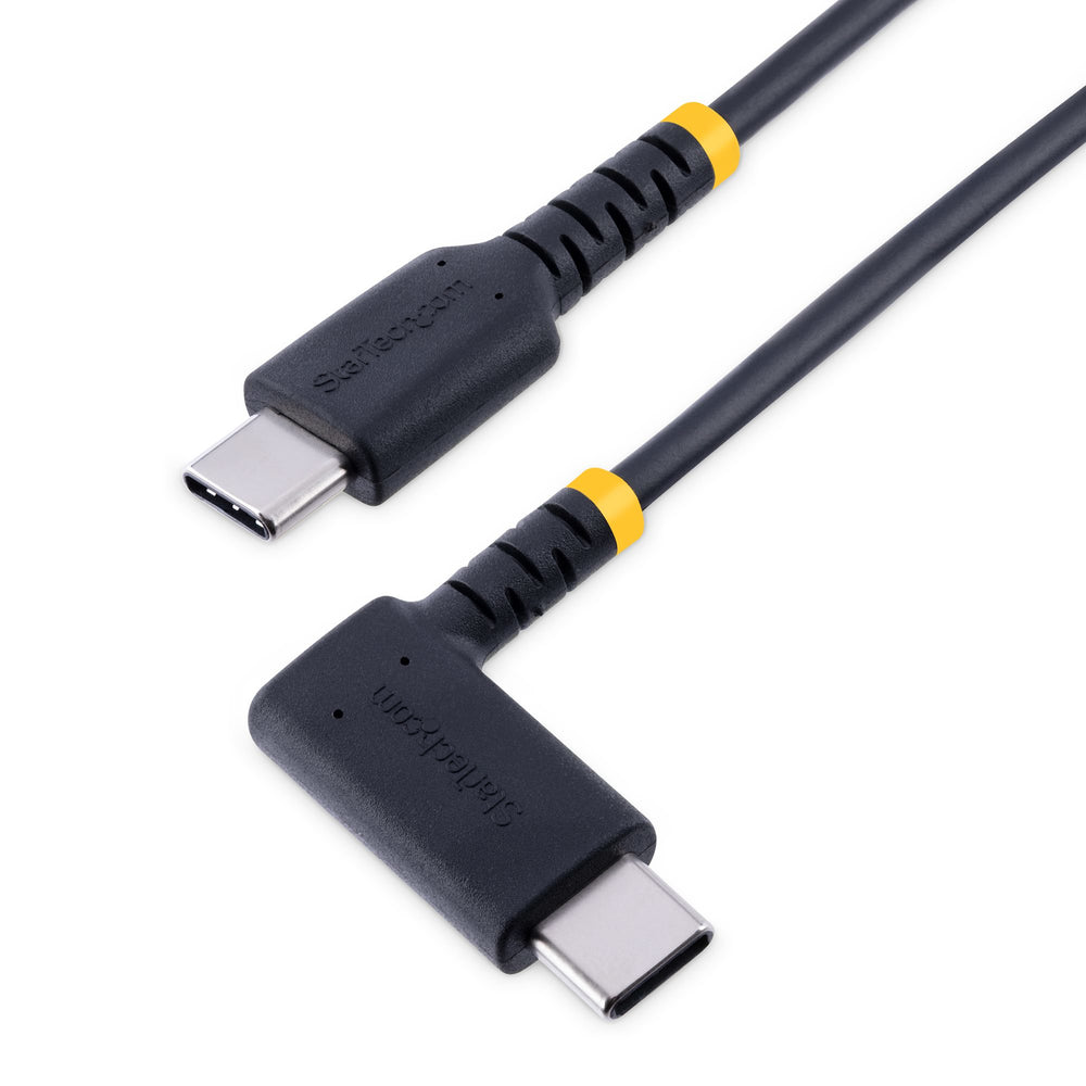 StarTech.com 3ft (1m) USB C Charging Cable Right Angle - 60W PD 3A - Heavy Duty Fast Charge USB-C Cable - Black USB 2.0 Type-C - Rugged Aramid Fiber - USB Charging Cord