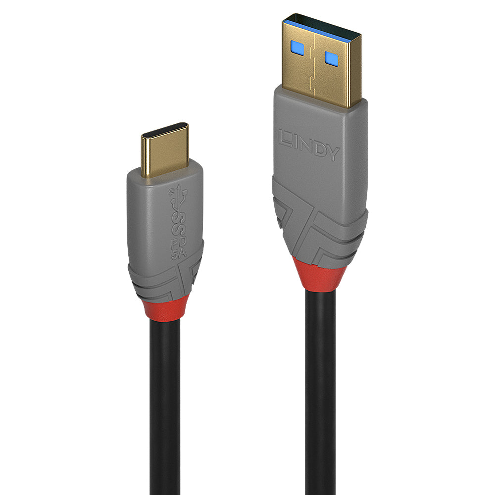 Lindy 2m USB 3.2 Type A to C Cable, 10Gbps, 5A, PD, Anthra Line