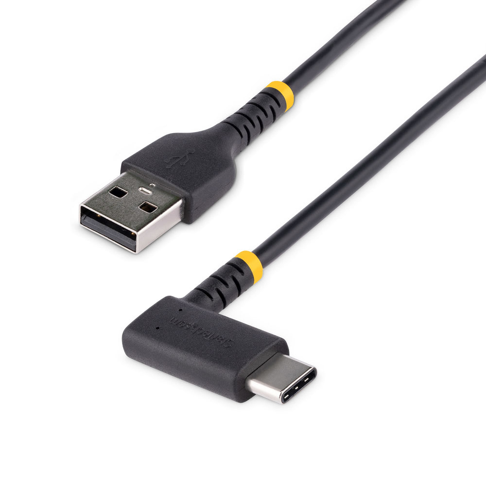 StarTech.com 6in (15cm) USB A to C Charging Cable Right Angle - Heavy Duty Fast Charge USB-C Cable - Black USB 2.0 A to Type-C - Rugged Aramid Fiber - 3A - Short USB Charging Cord