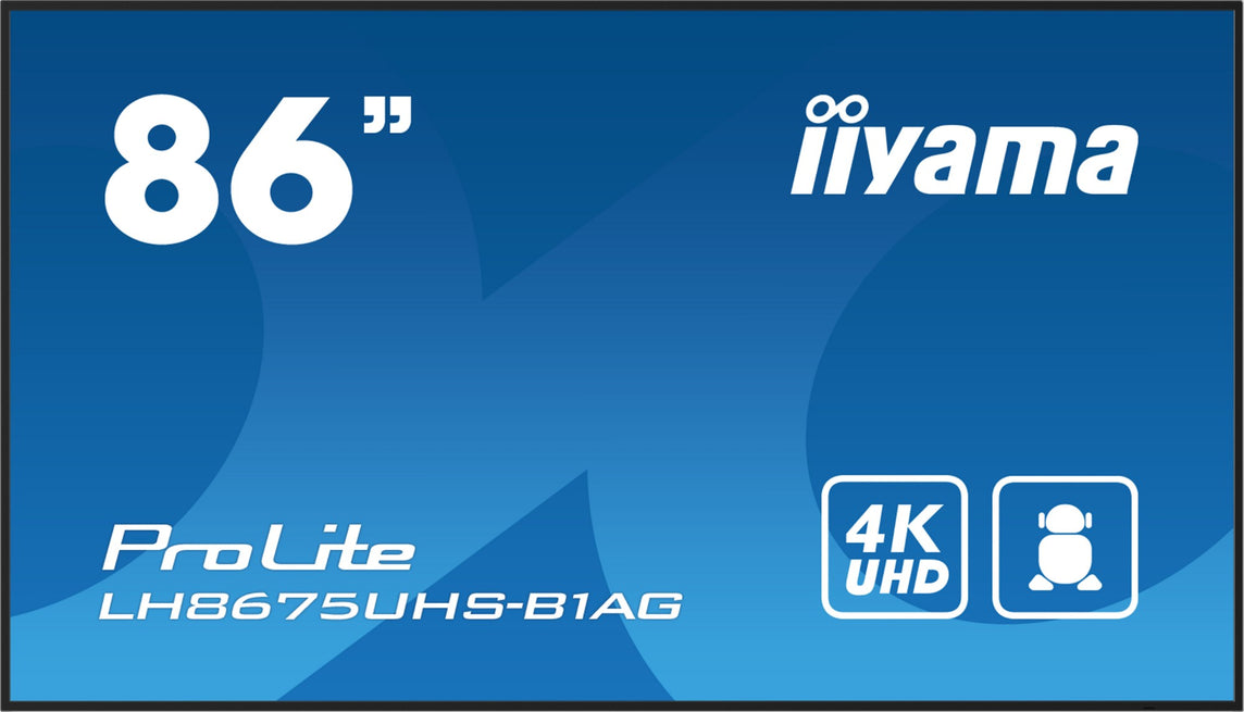 iiyama LH8675UHS-B1AG Signage Display Digital signage flat panel 2.17 m (85.6") LCD Wi-Fi 500 cd/m² 4K Ultra HD Black Built-in processor Android 11 24/7