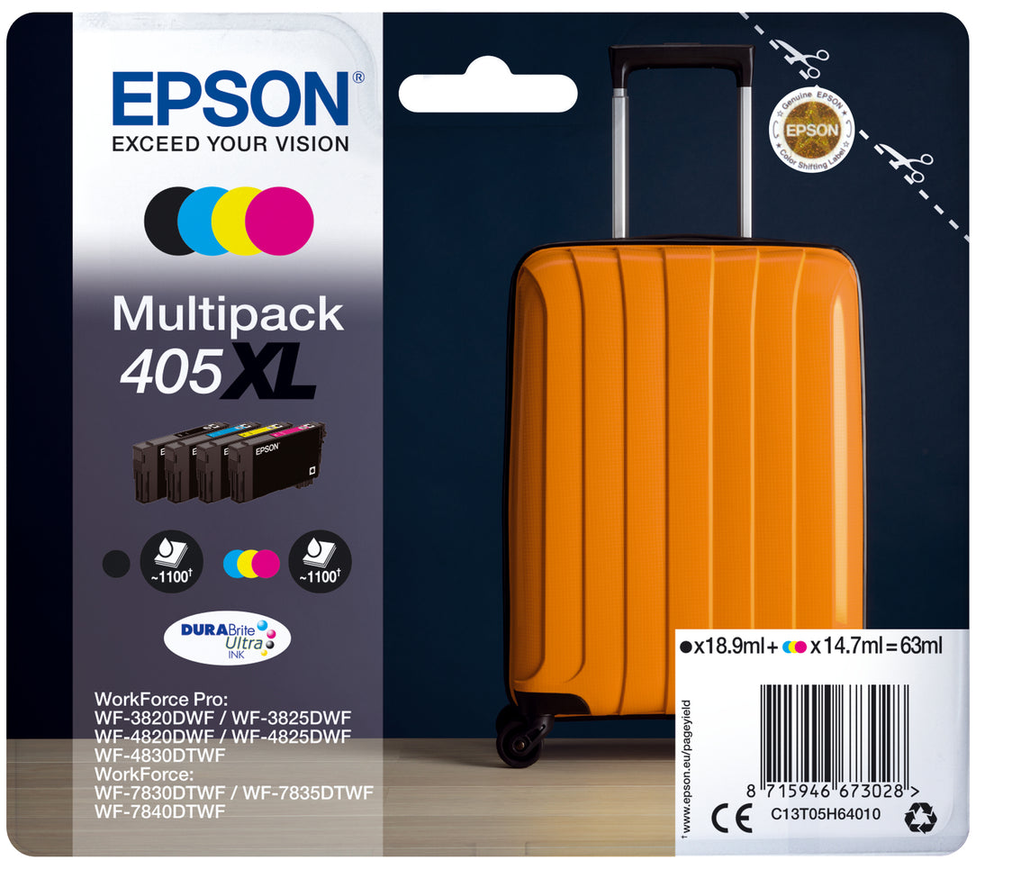 Epson C13T05H64020/405XL Ink cartridge multi pack Bk,C,M,Y high-capacity Blister Acustic Magnetic 18,9ml + 3x14,7ml Pack=4 for Epson WF-3820/7830