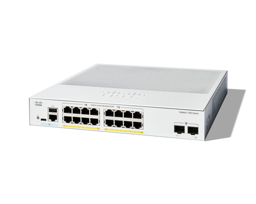 Cisco Catalyst 1300-16FP-2G Managed Switch, 16 Port GE, Full PoE, 2x1GE SFP, Limited Lifetime Protection (C1300-16FP-2G)