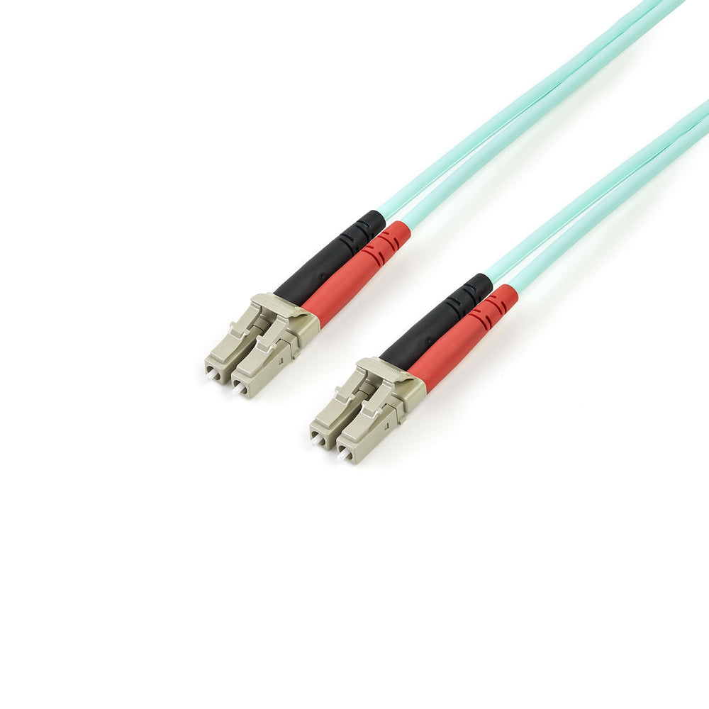 StarTech.com Aqua OM4 Duplex Multimode Fiber Optic Cable - 100 Gb - 50/125 - LSZH - LC/LC - 3 m (10 ft.)~3m (10ft) LC/UPC to LC/UPC OM4 Multimode Fiber Optic Cable, 50/125µm LOMMF/VCSEL Zipcord Fiber, 100G Networks, Low Insertion Loss, LSZH Fiber Patch Co