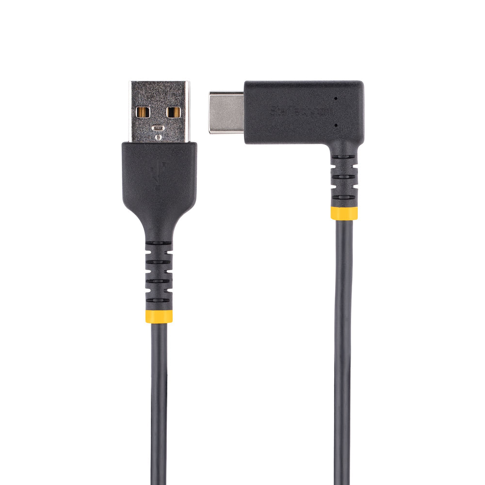 StarTech.com 6ft (2m) USB A to C Charging Cable Right Angle - Heavy Duty Fast Charge USB-C Cable - Black USB 2.0 A to Type-C - Rugged Aramid Fiber - 3A - USB Charging Cord