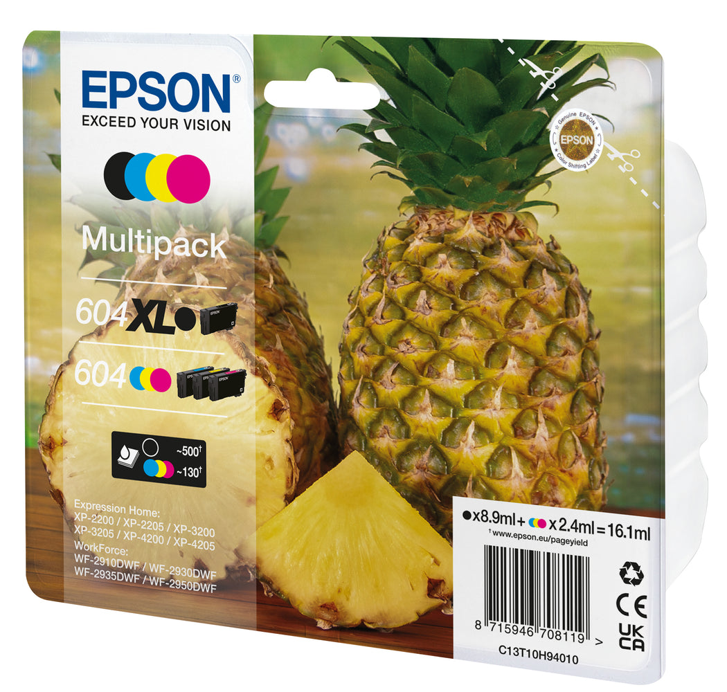 Epson C13T10H94020/604XL/604 Ink cartridge multi pack 1xBk HC + 1x C,M,Y Blister 500pg + 3x130pg Pack=4 for Epson XP-2200